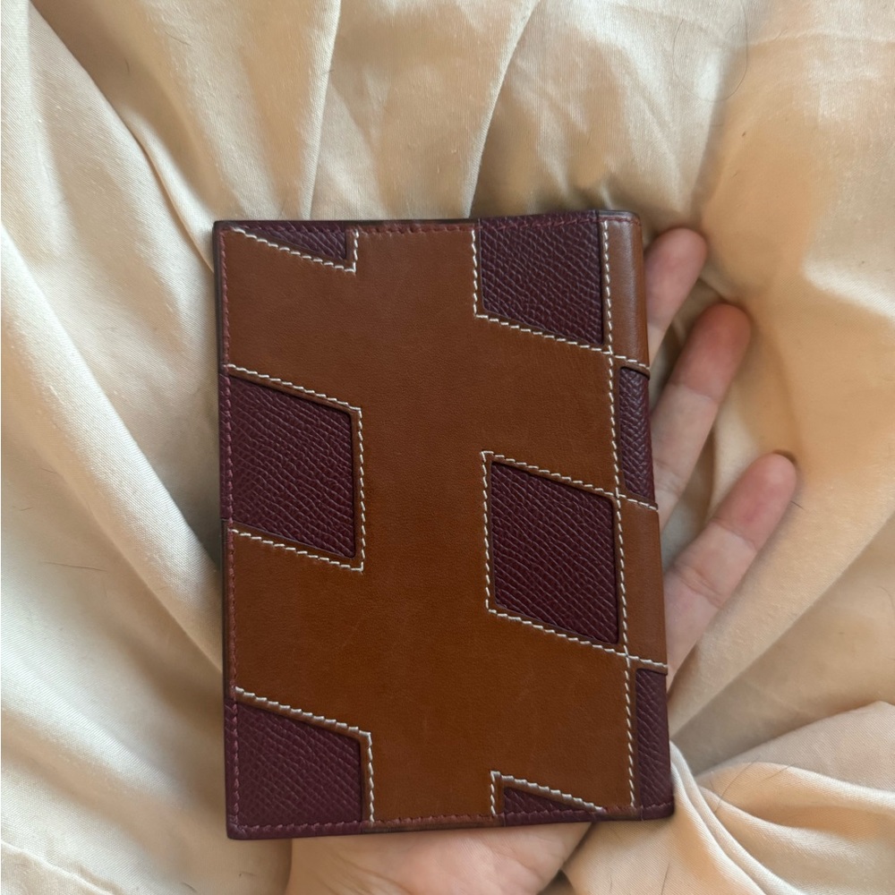 Hermes Brown and Burgundy H-Tag Passport Holder - Picture 7 of 10